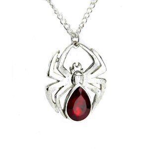 Silver Large Red Spider Necklace Pendant Gothic